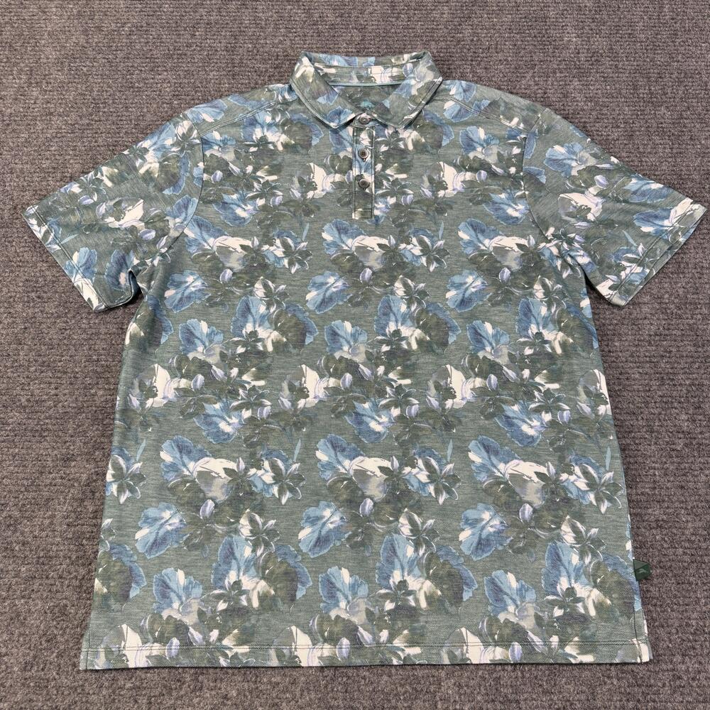 Tommy Bahama Polo Shirt Mens Large Floral Hawaiian Supima Cotton Print
